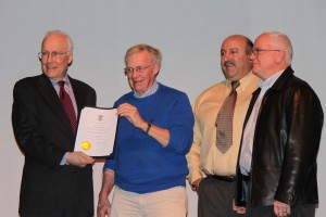 PHS President Jim Garman, treasurer Mike Paglierani and Dave Duggan receive the award.